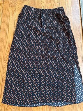 Whistles Black Midi Skirt with Orange Floral Print